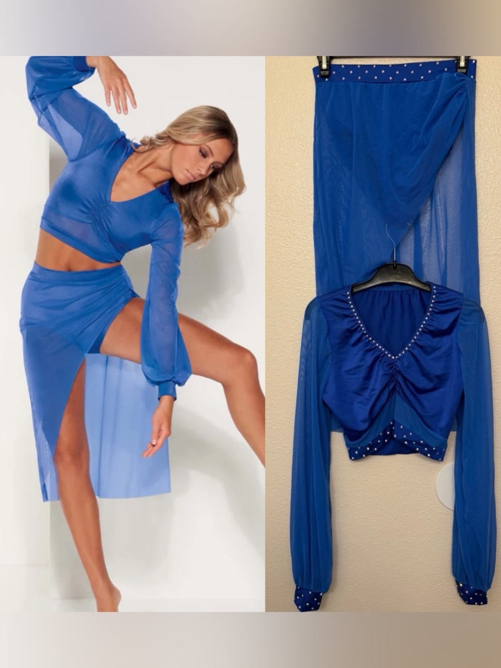 Kelle dance costume blue 2 piece Ocean Eyes 4302 skirt top MA-Medium adult